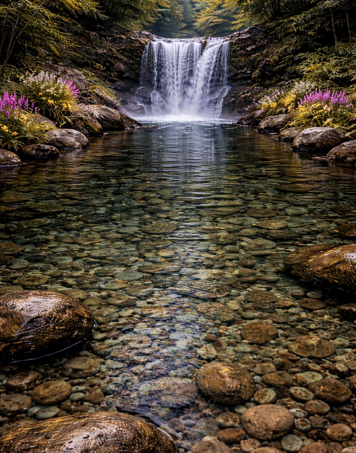 Tranquil Forest Waterfall – Serene Nature Wall Art