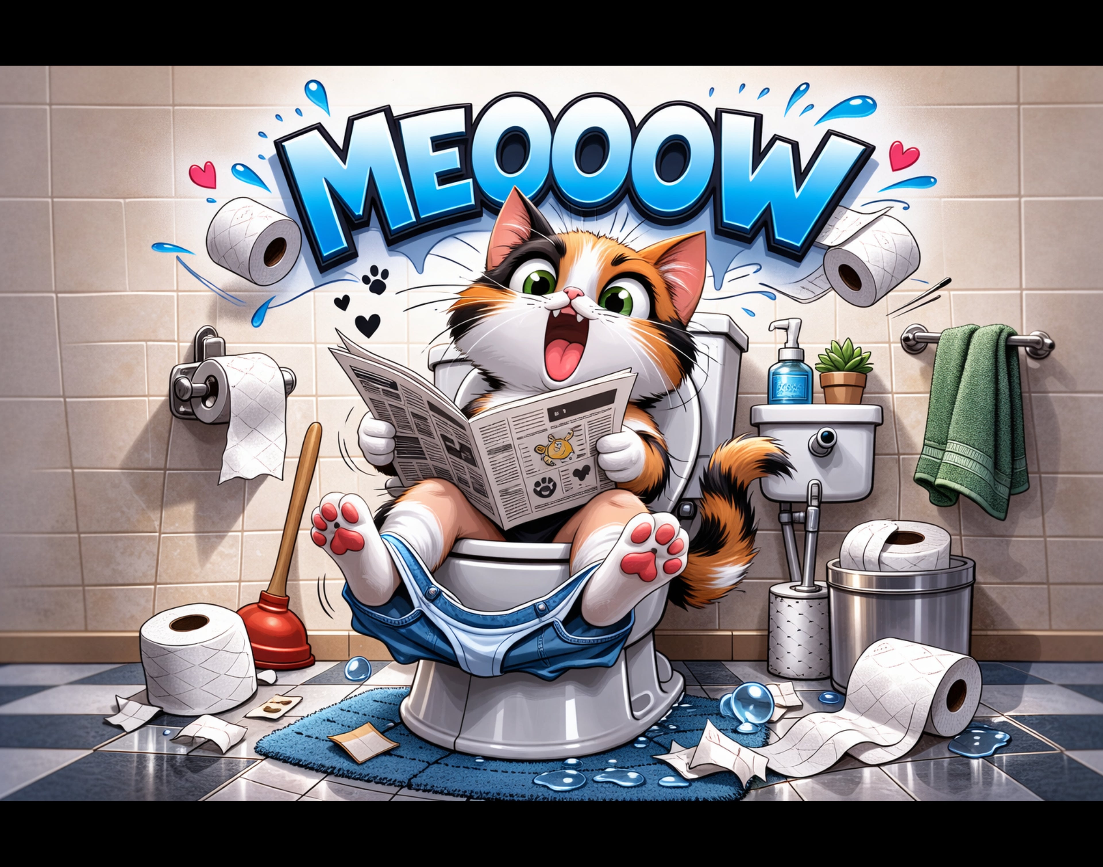 MEOOOW – Funny Calico Cat Bathroom Wall Art