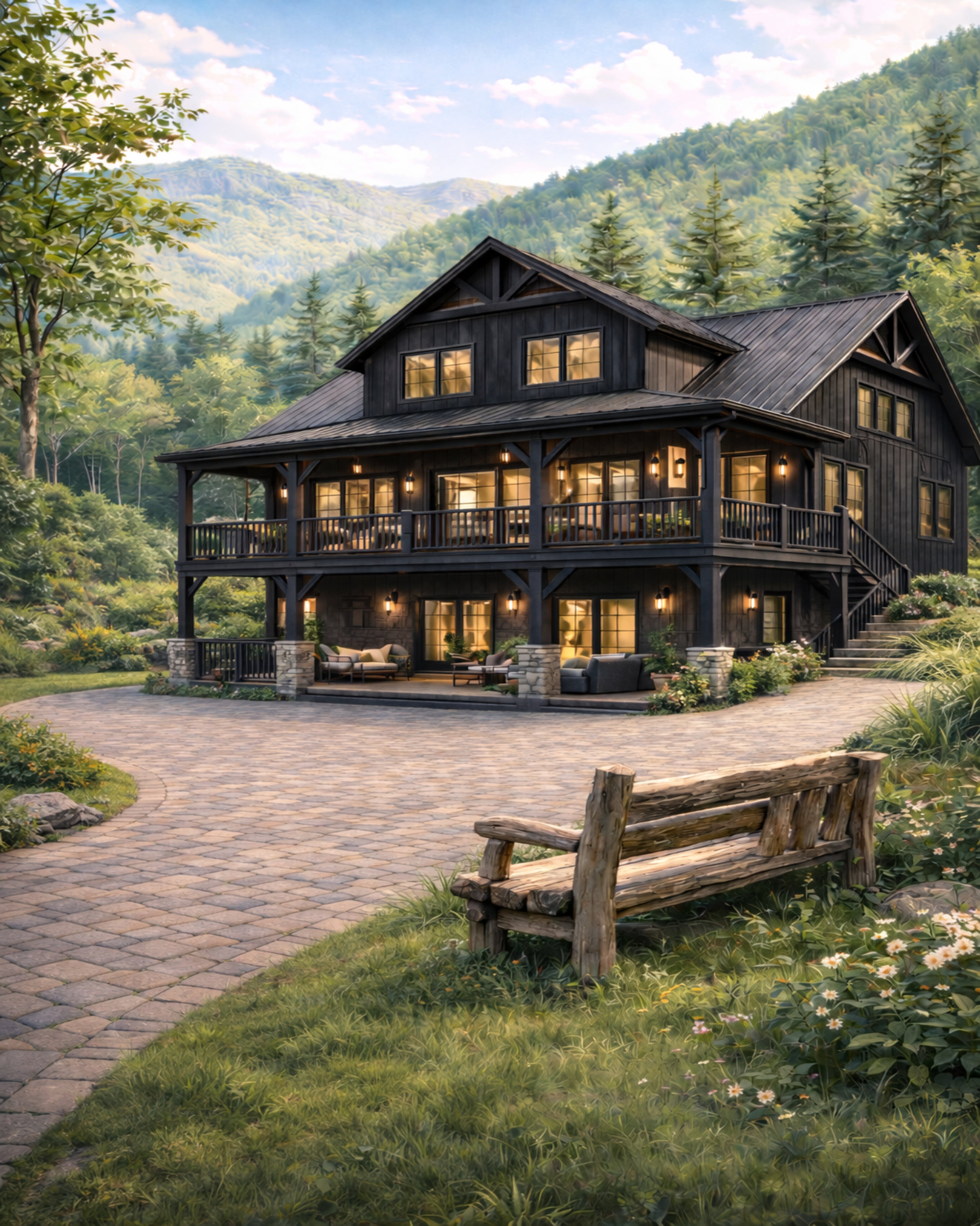 Modern Mountain Retreat Wall Art – Luxury Cabin Landscape Print