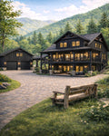 Luxury Mountain Estate Wall Art – Modern Rustic Cabin Retreat Print