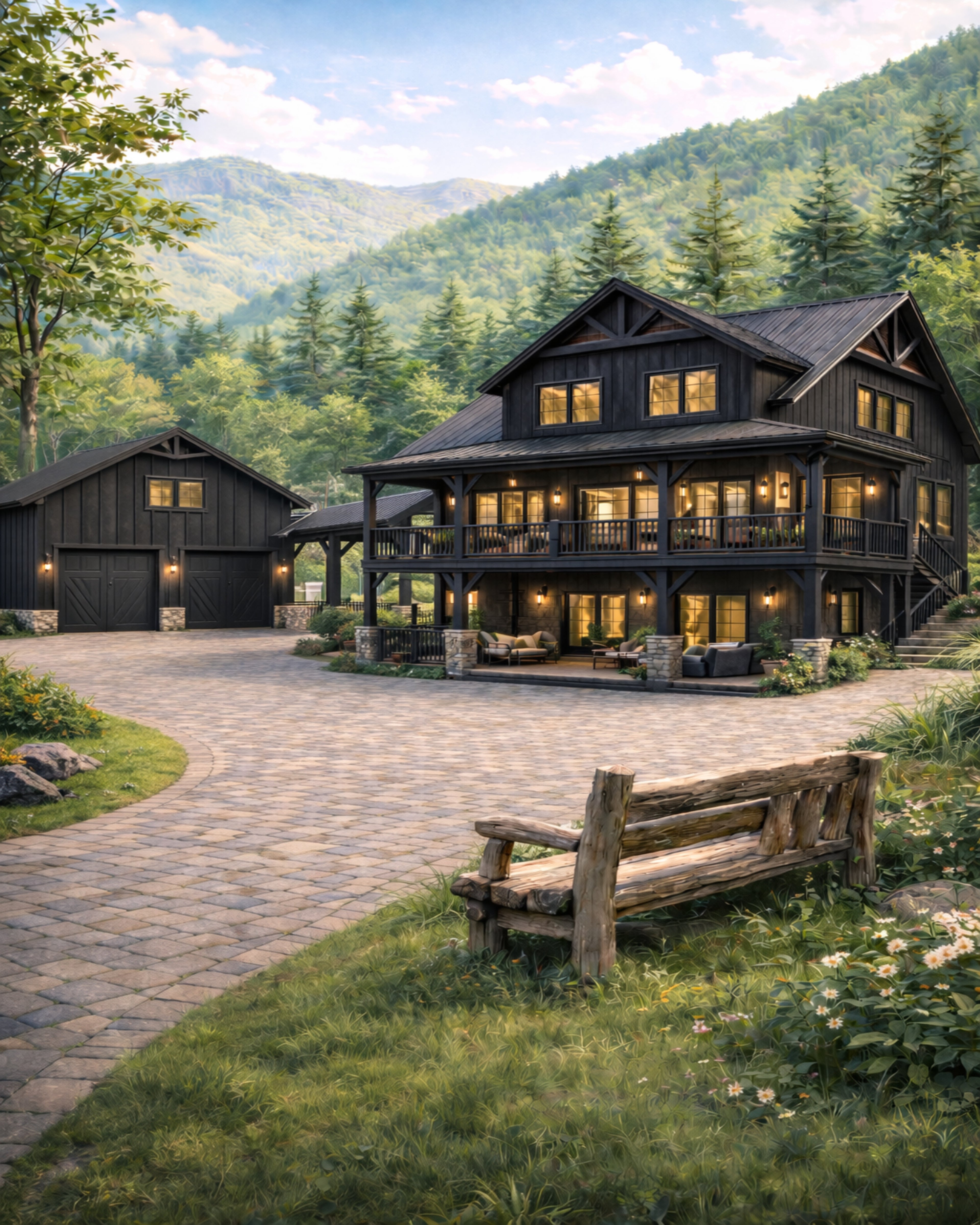 Luxury Mountain Estate Wall Art – Modern Rustic Cabin Retreat Print