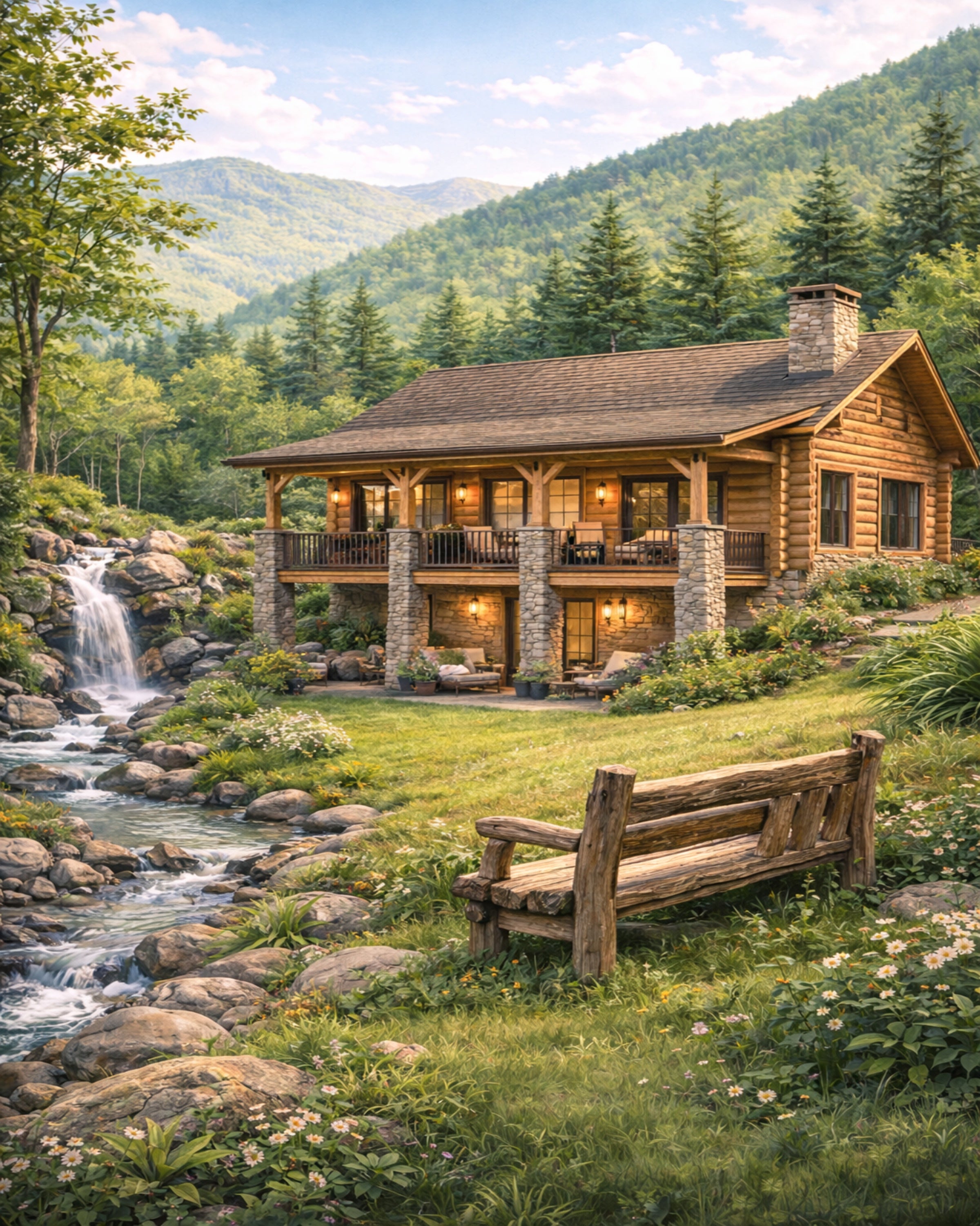 Mountain Creek Cabin – Rustic Lodge Nature Wall Art