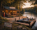 Lakeside Country Store – Rustic Autumn Lake Wall Art