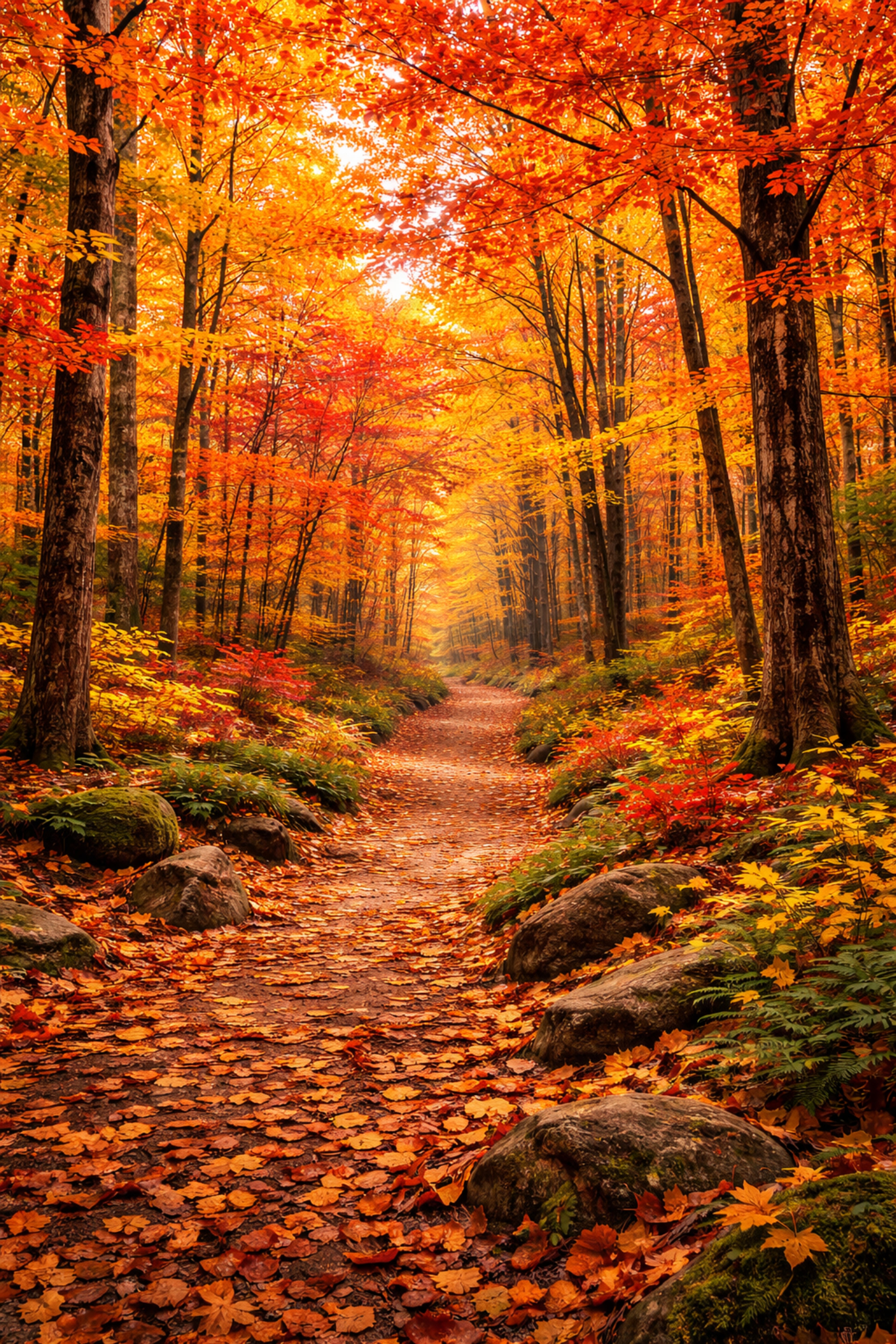 Autumn Forest Path Wall Art – Golden Fall Woodland Print