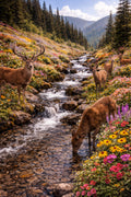 Mountain Creek Wildlife Wall Art – Deer in Alpine Meadow Print