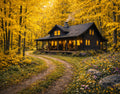 Golden Autumn Cabin – Cozy Forest Wall Art (Digital Download)