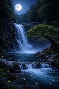 Moonlit Waterfall – Mystical Night Forest Wall Art