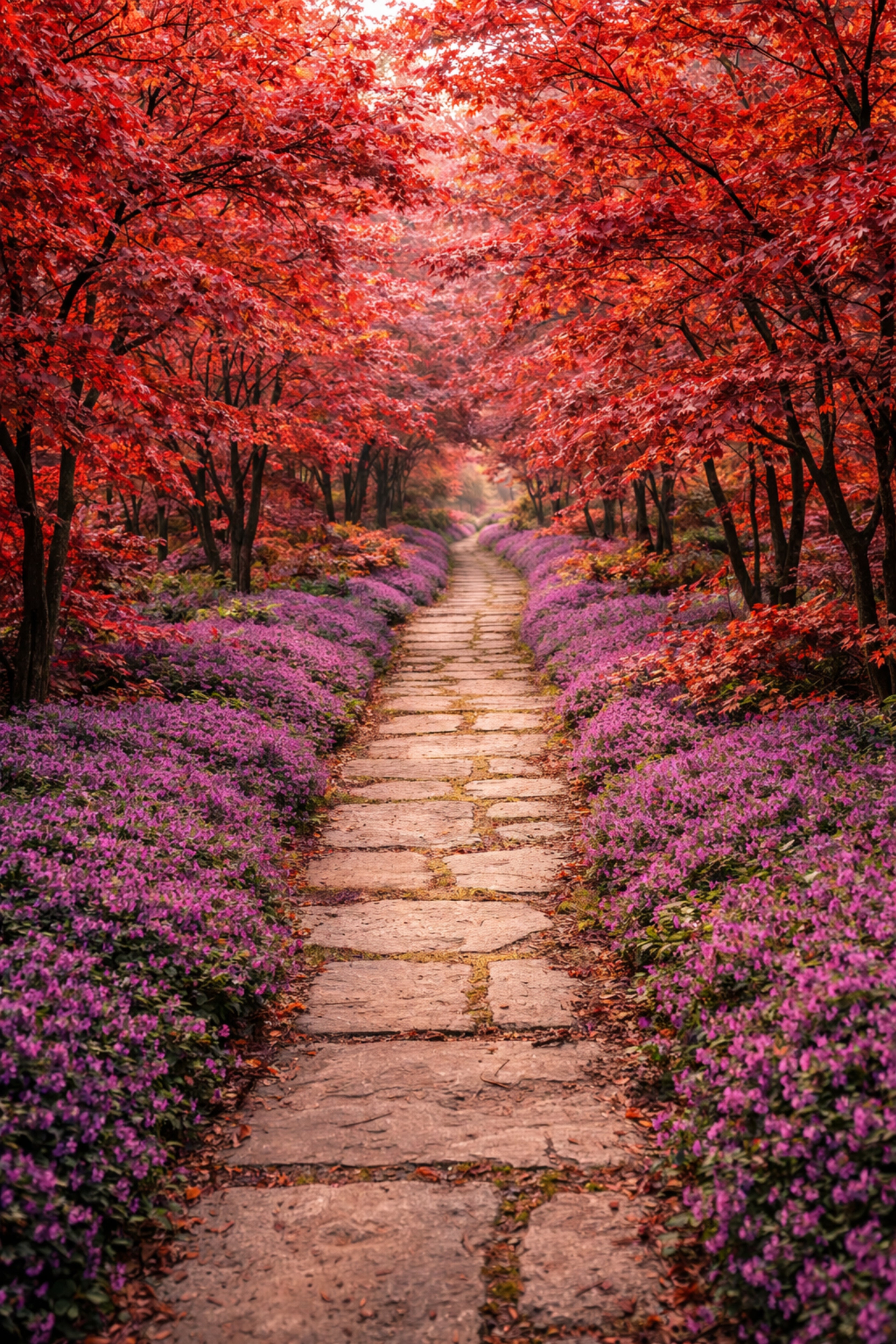 Crimson Maple Path – Autumn Garden Walk Wall Art (Digital Download)