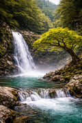 Emerald Forest Waterfall – Serene Nature Wall Art