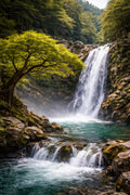 Emerald Forest Waterfall – Tranquil Nature Wall Art