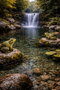 Forest Waterfall with Frogs – Peaceful Nature Wall Art