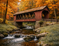 Rustic Autumn Covered Bridge Wall Art Print