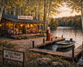 Lakeside Country Store at Sunset – Rustic Autumn Wall Art (Digital Download)