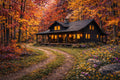 Cozy Autumn Cabin Wall Art – Rustic Fall Forest Print