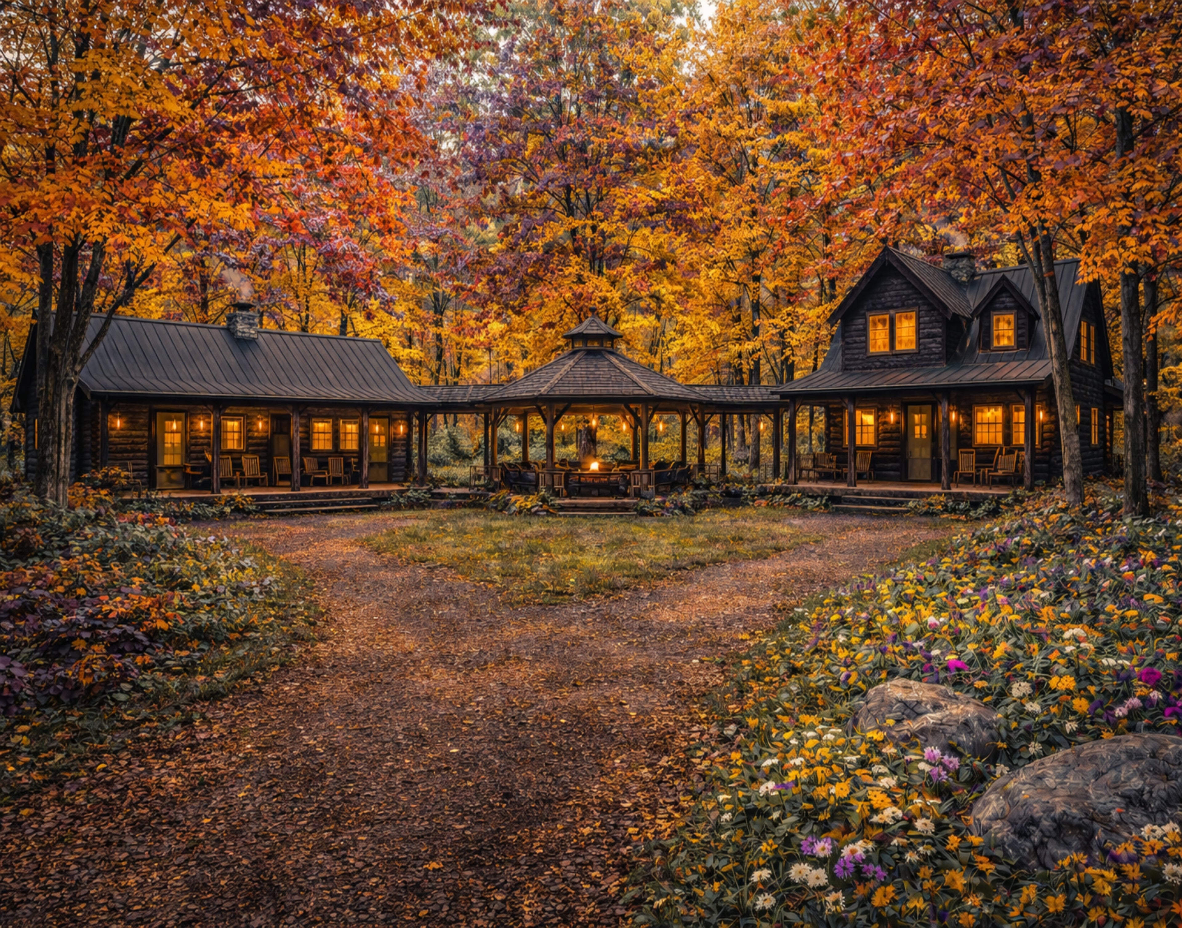 Autumn Woodland Lodge Retreat – Rustic Cabin Wall Art