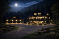 Moonlit Mountain Retreat – Rustic Cabin Night Wall Art (Digital Download)