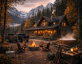 Mountain Lodge Retreat – Rustic Cabin Campfire Wall Art