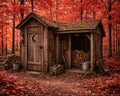Rustic Autumn Woodland Outhouse – Vintage Cabin Wall Art (Downloadable Art)