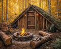 Rustic Wilderness Cabin Wall Art – Autumn Camp Retreat Print