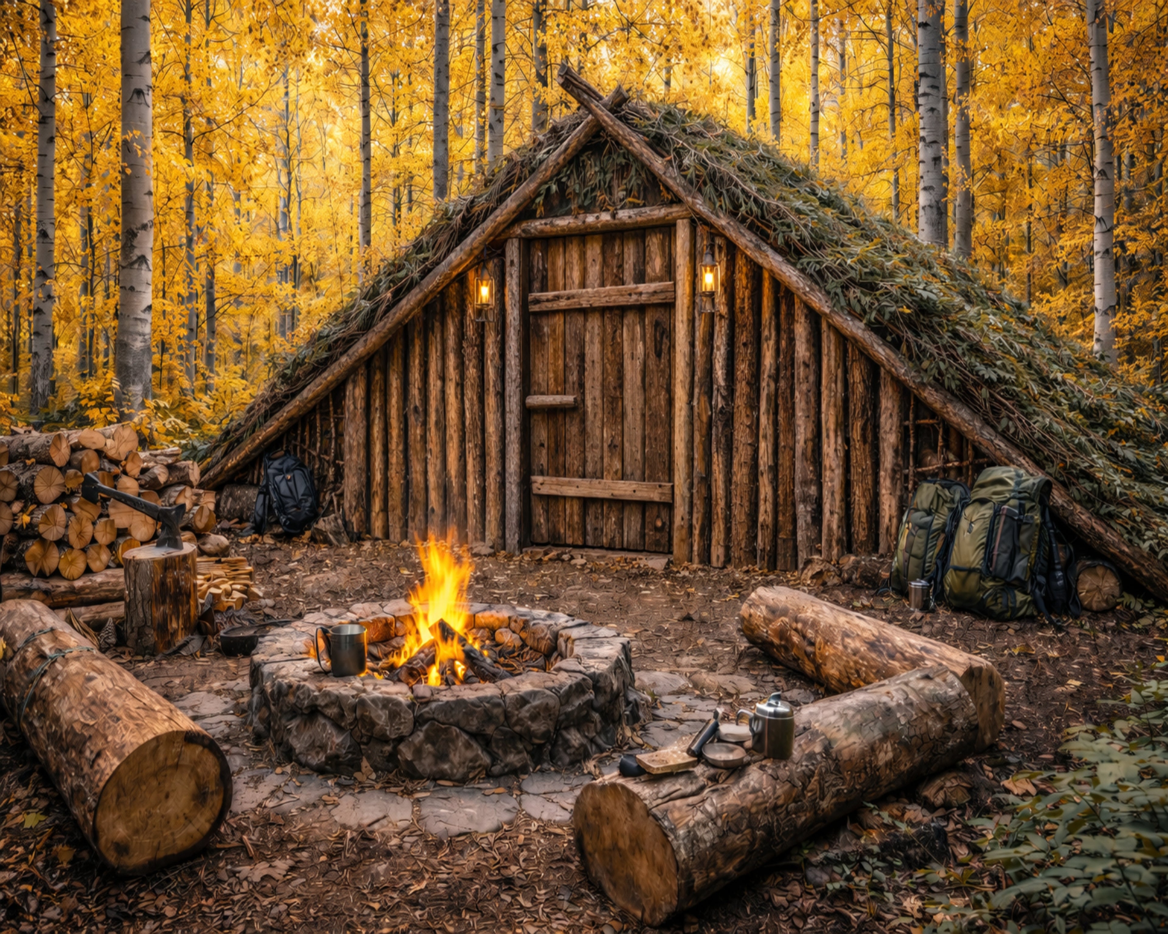 Rustic Wilderness Cabin Wall Art – Autumn Camp Retreat Print