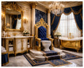 Royal Opulence Bathroom – Luxury Gold & Blue Palace Wall Art (Digital Download)