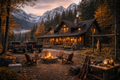 Mountain Lodge Retreat – Rustic Cabin & Campfire Wall Art (Digital Download)