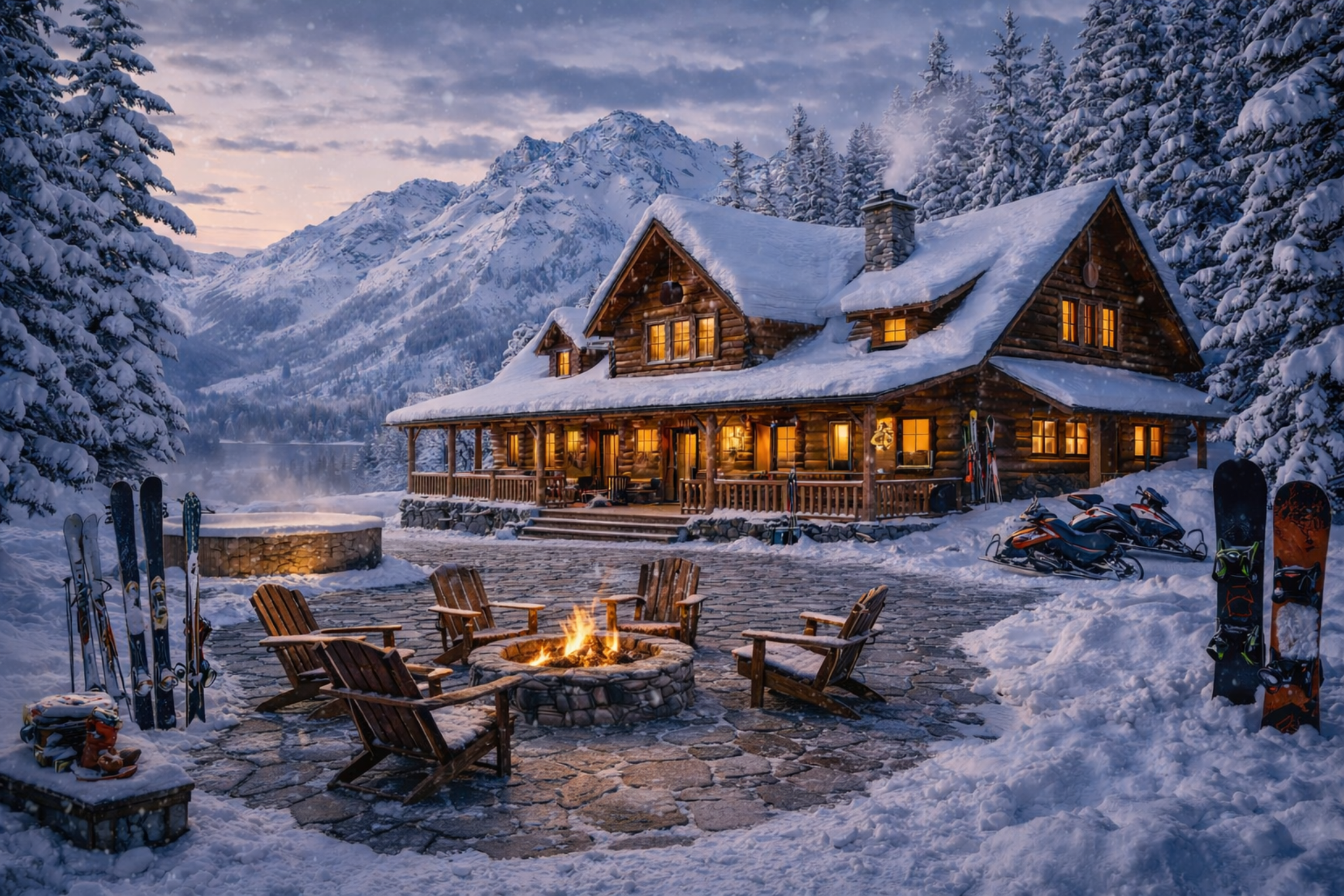 Winter Mountain Lodge Retreat – Cozy Snowy Cabin Wall Art