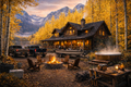 Luxury Mountain Lake Cabin Wall Art – Autumn Lodge Retreat Print